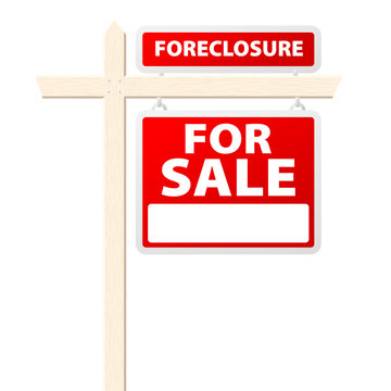 Basic house for sale with Foreclosure above sign. Vector illustration