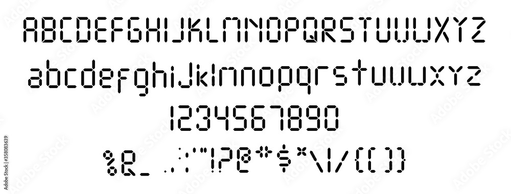 Fototapete digital font. vector template of black digital alarm clock letters and numbers. calculator digital t
