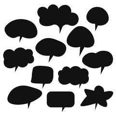 Set of speech bubbles. Cartoon Vector illustration. Isolated on transparent white background. Hand draw style, dialog clouds.