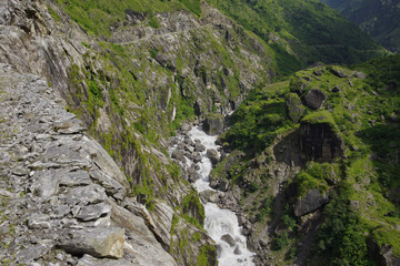 Fototapeta na wymiar Marsyangdi river photographed from the Annapurna circuit trail. Between Tal and Dharapani.