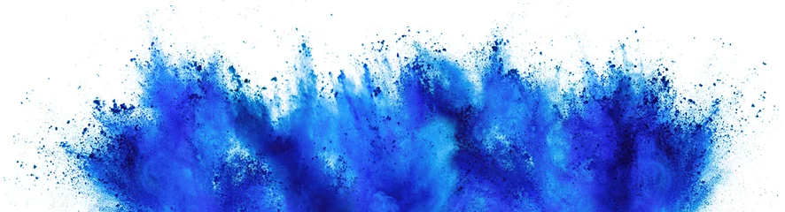 Fototapeten Blue Cyan Holi Farbe Pulver Festival Explosion isolierten weißen Hintergrund. Hintergrund des industriellen Druckkonzepts © stockphoto-graf