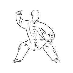 Kung fu Chinese. vector sketches in a simple contours. kung fu fighter, vector sketch illustration