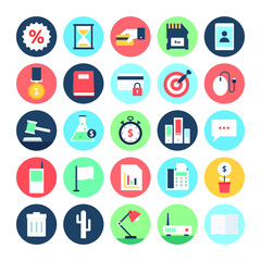 Business and Office Flat Circular Icons Pack