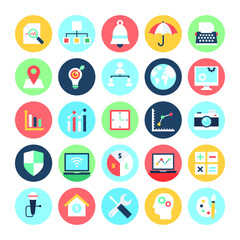 Business and Management Flat Circular Icons