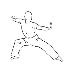 Fototapeta na wymiar Kung fu Chinese. vector sketches in a simple contours. kung fu fighter, vector sketch illustration