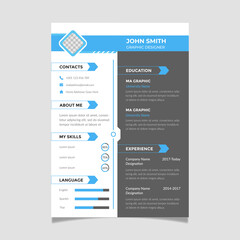 One Page Editable Cover Letter and Resume Vector with Black and White Background.
