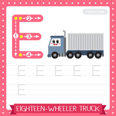Letter E uppercase tracing practice worksheet. Eighteen-Wheeler Truck