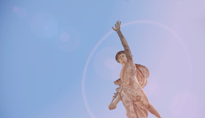 Ancient statue of antique god of commerce, merchants and travelers Hermes (Mercury). Horizontal...