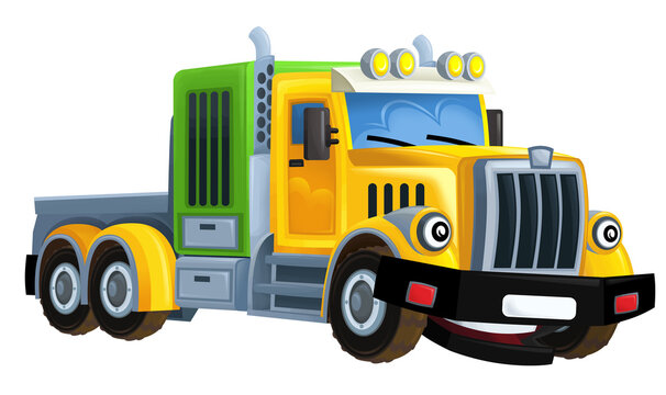 cartoon scene with garbage truck car on white background - illustration