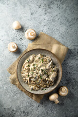 Homemade mushroom ragout with cream and parsley