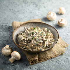Homemade mushroom ragout with cream and parsley