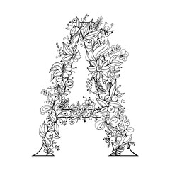 Font letter A in a floral pattern