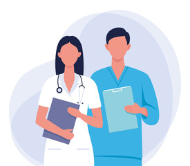 Set of doctors and nurses illustration