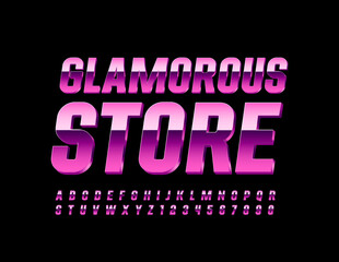 Vector stylish Logo Glamorous Store. Elegant Pink 3D Font. Chic Alphabet Letters and Numbers.