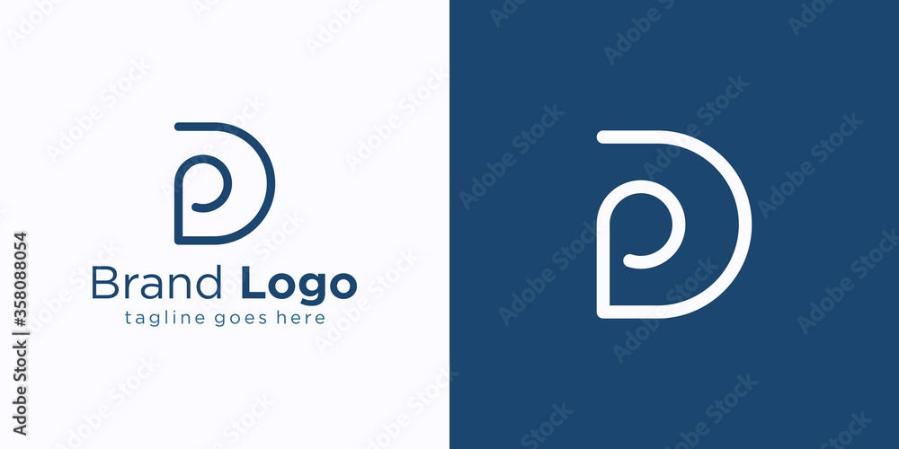 Poster initial letter d and p linked logo. blue geometric linear rounded style isolated on double backgroun