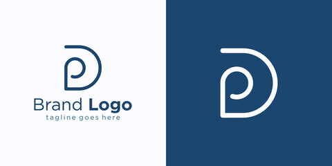 Initial Letter D and P Linked Logo. Blue Geometric Linear Rounded Style isolated on Double Background. Usable for Business and Branding Logos. Flat Vector Logo Design Template Element.