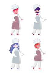 stay at home, men and women chef profession characters, cooking quarantine activities, shadow design image