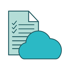 Document with check marks and cloud computing line and fill style icon design, Data archive and information theme Vector illustration