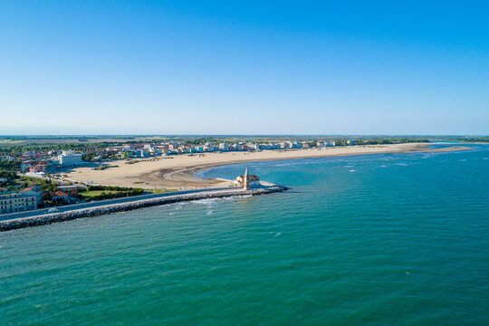 City of Caorle seen from above, the church of the Madonnina