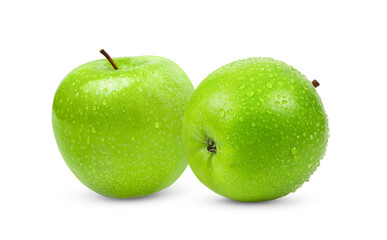 Green Apple Isolated on White Background with water drop in Full Depth of Field