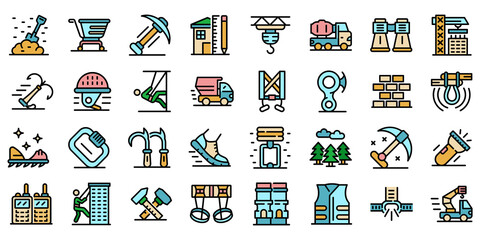 Industrial climber icons set. Outline set of industrial climber vector icons thin line color flat isolated on white