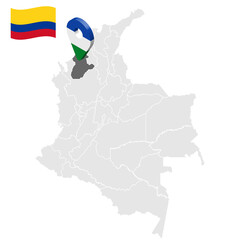 Location of Cordoba on map Colombia. 3d  Cordoba location sign. Flag of Cordoba. Quality map with regions  of Colombia for your web site design, logo, app, UI. Stock vector. EPS10.