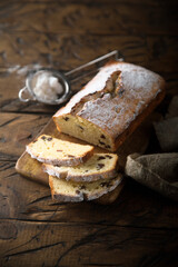 Traditional homemade raisin loaf cake