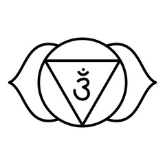 Ajna icon. The sixth frontal chakra. Third eye. Vector black line symbol. Sacral sign. Meditation