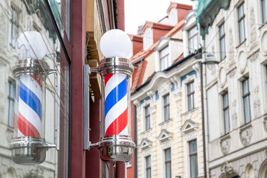 A barber's pole - sign used by barbers to signify the place or shop where they perform their craft