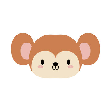head of monkey baby kawaii, flat style icon