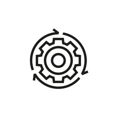 Progress process or loading icon. Gear and circle of arrows. Vector outline icon