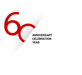 60 year anniversary, minimalist logo. jubilee, greeting card. Birthday invitation. year sign. Red space vector illustration on white background - Vector