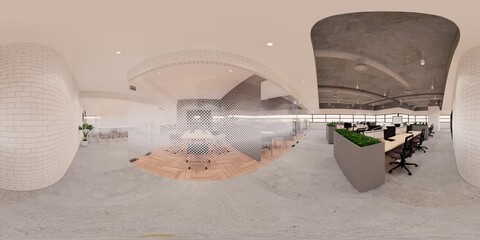 3d illustration spherical 360 vr degrees, a seamless panorama of the room and  office meeting room . interior design 3D rendering.reception in a modern panoramic office. © anon