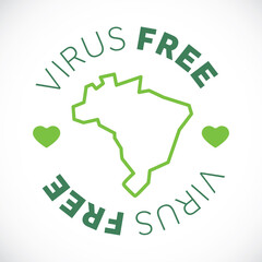 Brazil map cornavirus free zone. Virus clear area.