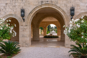 Fototapeta na wymiar Entrance building for the Bahai Gardens in Acre, Israel.