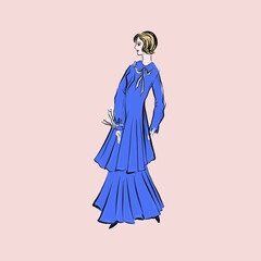 Fototapeta premium Lady in vintage style from the nineteenth century. Woman dressed in long dress. 