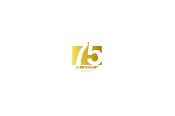 75 year anniversary, minimalist logo. Tenth years, jubilee, greeting card. Birthday invitation. year sign. Gold space vector illustration on white background - Vector