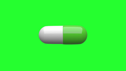 White-Green pills isolated. Green Screen. 4K UHD. 3d rendering. 