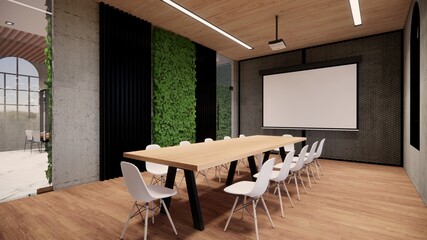 Interior Empty Modern Loft Office open space modern office footage.Modern open concept Lobby and reception area meeting room design.4k .Rendering 3d.