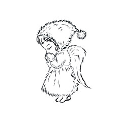 Christmas baby angel prays to God with clasped hands. Concept of resurrection of Jesus Christ. 