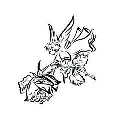 Fototapeta premium Angel flies with flower. Holy man worship god. Ascension Jesus. Spiritual woman prays to God. Fantasy religion symbol. 