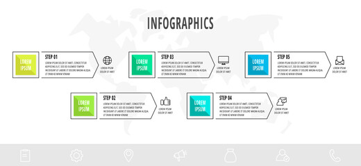 Vector infographics design template with arrows. Five steps. Modern line concept can be used for diagram, business, web, banner, flow chart, info graph, timeline, content, levels. Data visualization.