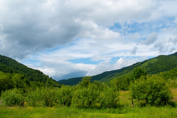 Cloudy sky after the rain. Natural seasonal, weather, climate, countryside beauty concept and background scene. Ecology