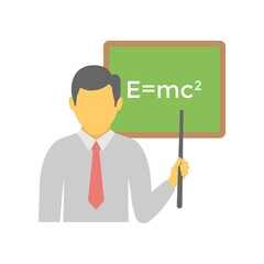 Physics teacher icon in flat design style. Education, lecture sign.