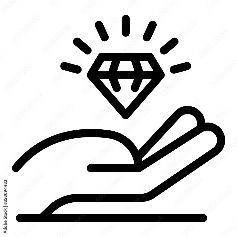 Poster hand and crystal icon. outline hand and crystal vector icon for web design isolated on white backgro