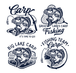Vintage Carp Fishing Logo. Vector Illustration.