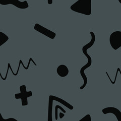Seamless doodle childish pattern with hand drawn geometric chapes and lines. Creative scandinavian kids texture for fabric, wrapping, textile, wallpaper, apparel. Vector illustration.