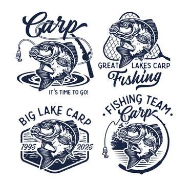 Vintage Carp Fishing Logo. Vector Illustration.