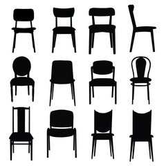 The chairs in the set for the house and office. Stools of different shapes. Vector image.