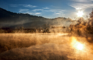 morning mist over the lake in Thailand